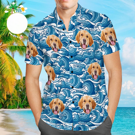 Men's Hawaiian Shirt, Palm Trees and Waves