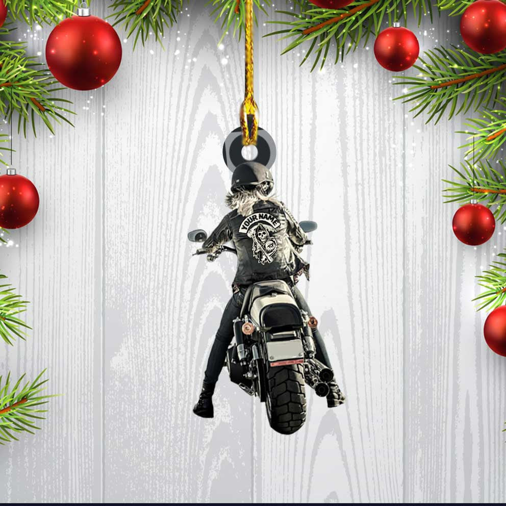 Custom Acrylic Biker Lady Ornament - Personalized Gift for Biker Enthusiasts - Ideal for Birthdays Anniversaries and Christmas
