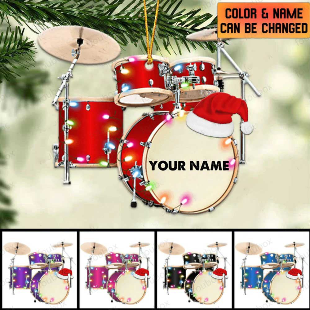 Personalized Drum Kit Christmas Ornament - Custom Name Drummer Acrylic Ornament for Drum Lovers