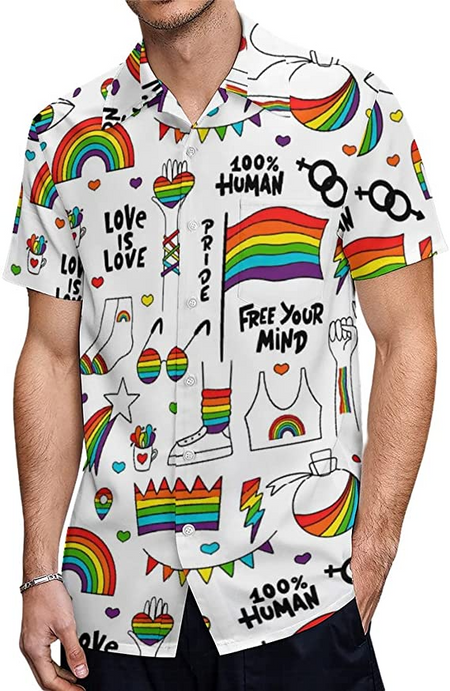  Men's Gay Pride Rainbow Plaid Shirt Hawaiian Sets