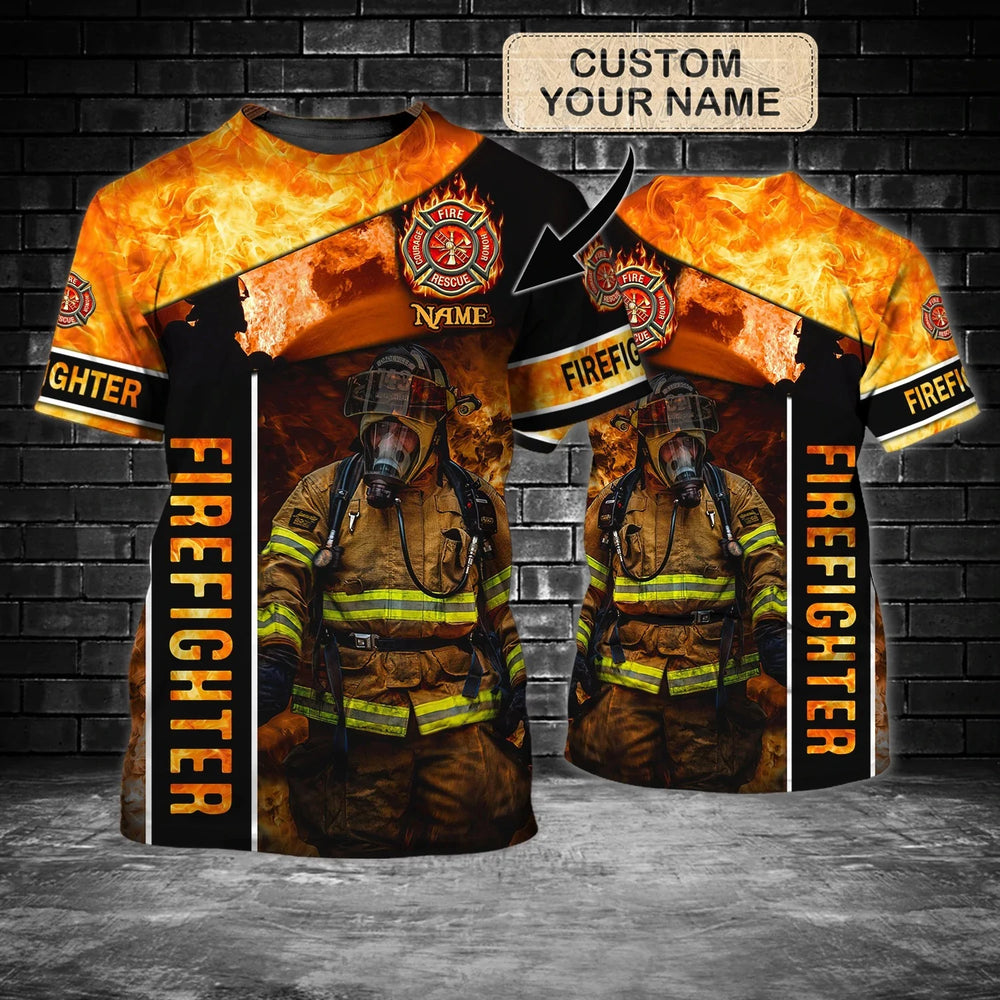 Brave Firefighter Personalized Name 3d All Over Printed Men T