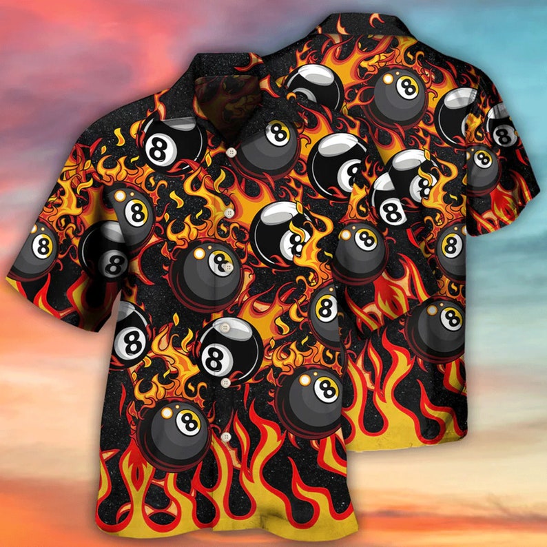 Flame Pool Hawaiian Shirt Aloha Shirt Cool Hawaiian Shirt For Billiard Lover Gift for Him